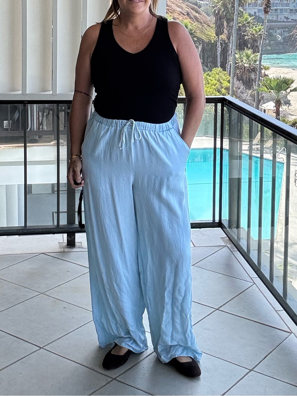 Martina Light Chambray Blue Wide Leg Pull-On Pants NWT Size L